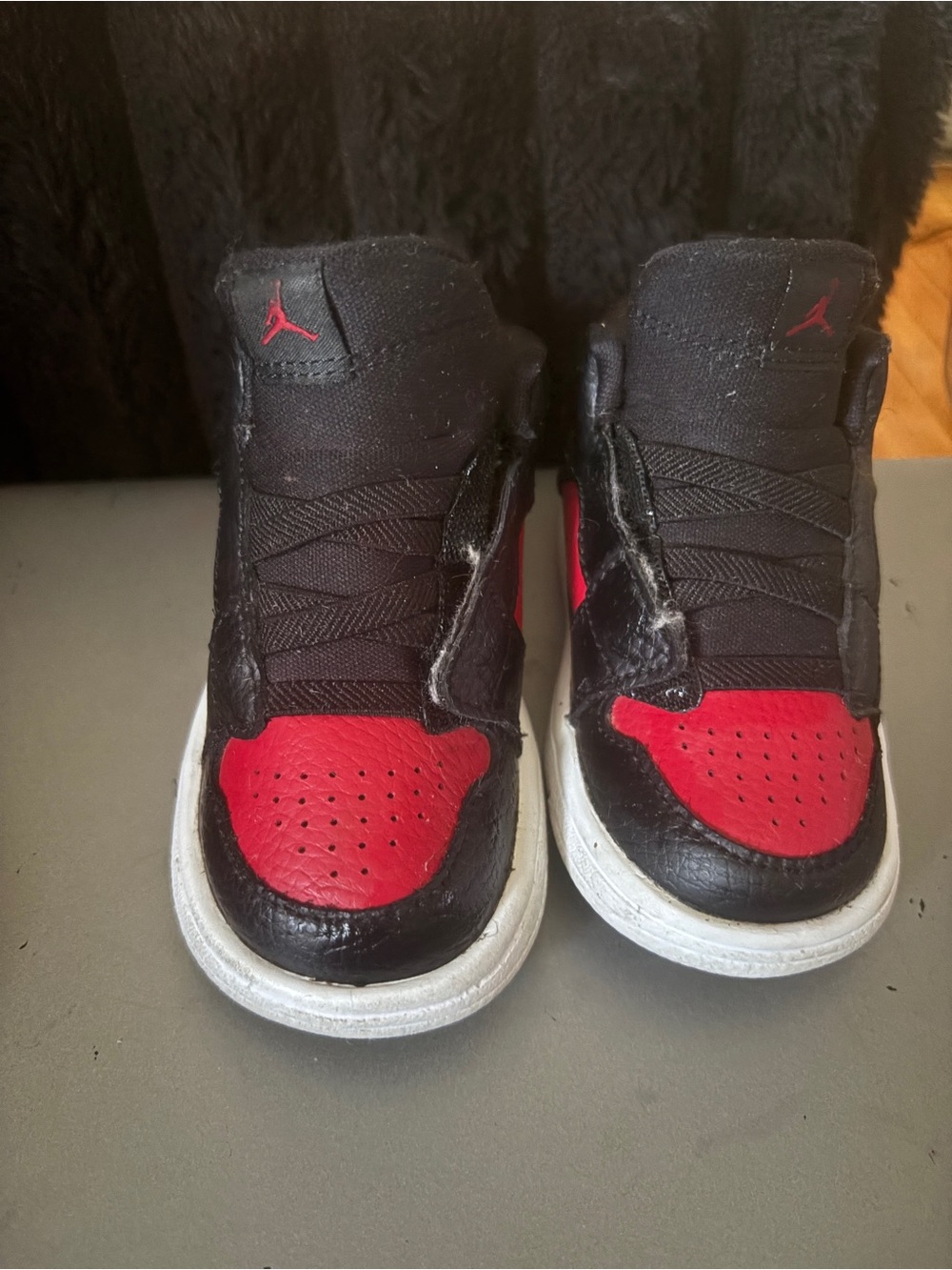 Jordan Kids Black and Red High-Top Sneakers